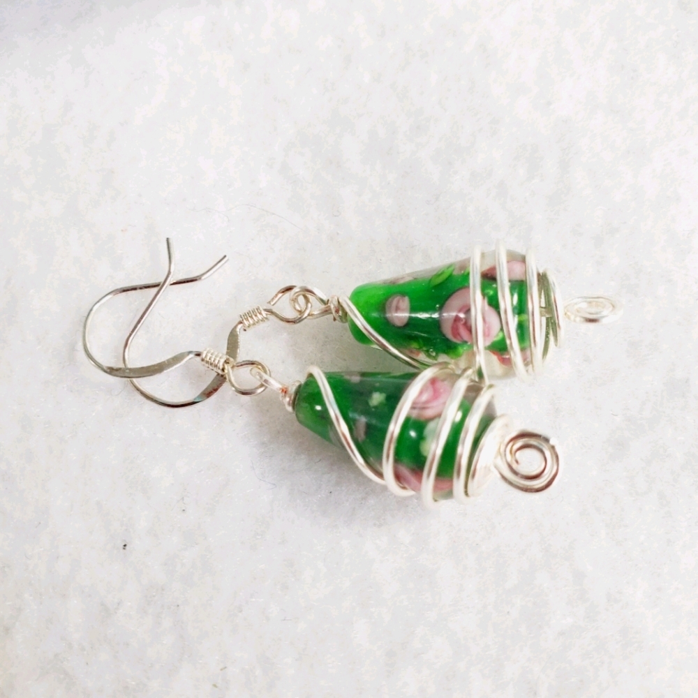 Lampwork Wire Wrapped Earrings